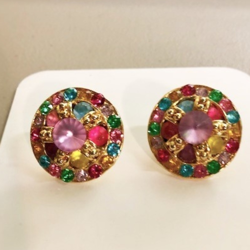 Vintage Two Sisters Multi Color Ear Clips